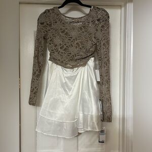 Juniors' Lace Contrast 2-Piece Dress - mushroom/eggshell